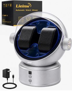 Automatic Watch Winder 2 Slot Astronaut Box Quiet Motor Blue LED Silver