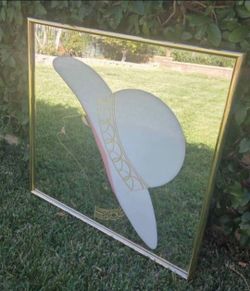 Vintage Gorgeous Deco Style 38" Square Wall Mirror with Woman in Hat Art