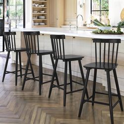 24inch Black Solid Wood Barstool set of 4