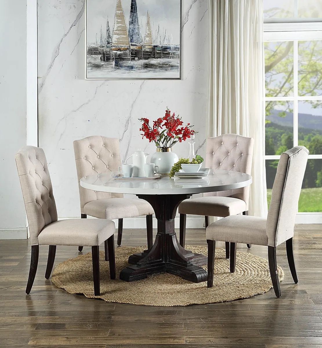 5 PCS Geraldina Collection Marble top Dining table set Now On Sale 1679.00 Free Delivery 🚚
