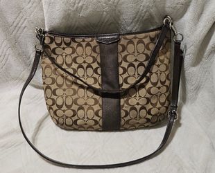 Coach Signature Monogram Stripe Convertible Hobo / Crossbody Bag (F29941)