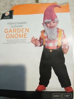 Garden Gnome (12-24) month. Jumpsuit, and hat w/beard. Missing slippers