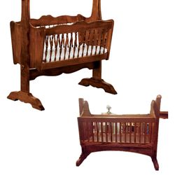 Antique Amish Style Vintage Pine Wood Baby Cradle / Bassinet 