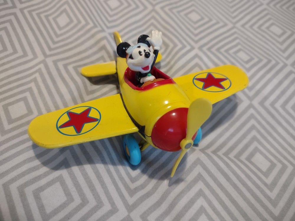1980s Disney's Mickey Mouse Diecast Yellow Plane Toy