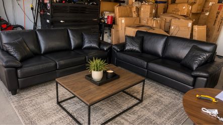 Black Leather Sofa Set – 2 Pieces
