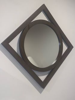 Kate and Laurel Geometric Wooden Accent Wall Mirror With Unique Circular Inset 24”x24”