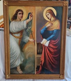 Large rate antique biblical oil, painting, where