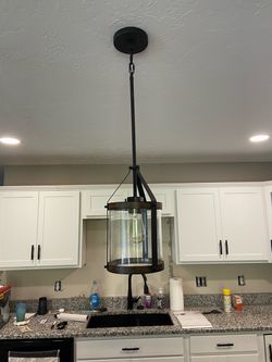 Farmhouse Pendant Light with Seeded Glass