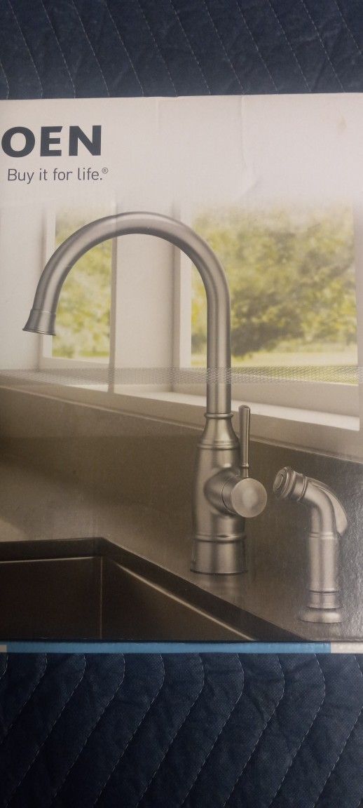 Noell single handle standard kitchen faucet with side sprayer and spot resistant stainless