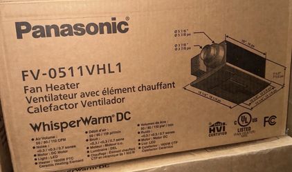 Panasonic FV-0511VHL1 WhisperWarm DC Bathroom Fan with Heater & Light– 50/80/110