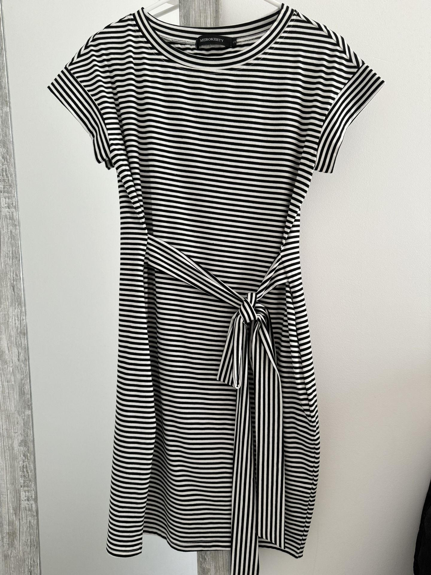 MEROKEETY Women's Summer Striped Short Sleeve T Shirt Dress