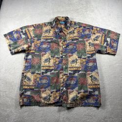 Tori Richard Hawaiian Shirt Men’s XL Multicolor Aloha Sea Turtle Palm Fish #3E