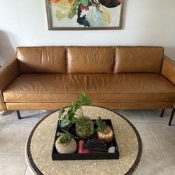 West Elm Axel  Brown Leather Sofa