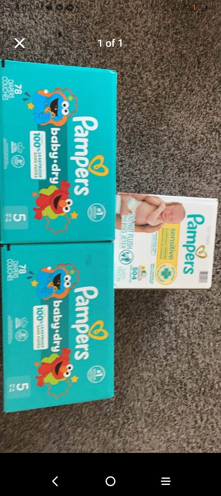 PAMPERS SIZE 5 TWO BOXES && BOX OF PAMPERS WIPES 504 COUNT