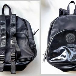 Black Paten Leather VERSACE MEDUSA LOGO small Backpack $25