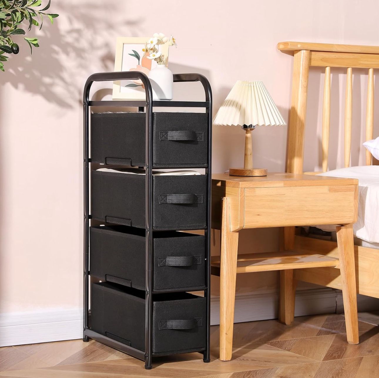 Small Narrow Storage Shelves Organizer with Fabric Drawers Size Length 17", Width 8", Height 32" New Condition Assembled