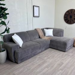 Fast Delivery Available — Gray Microfiber Modern Deep-Seated 2pc L Sectional Couch with Chaise