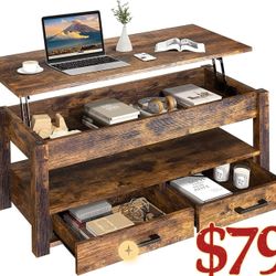 41.7" Lift Top Coffee Table with 2 Storage Drawer Hidden Compartment Open Storage Shelf f Rustic Brown