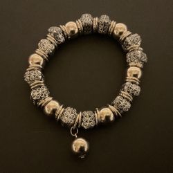 SilverTone Stretch Bracelet With Ball Charm