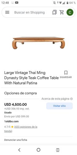 Large Vintage Thai Ming Dynasty Style Teak Coffee Table With Natural Patina