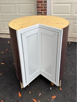 White Corner Kitchen Cabinet with Lazy Susan