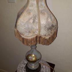 X2 VINTAGE ORNATE VICTORIAN PINK FLORAL FLOWER ROSE FRINGE LAMP SHADE GOLD PAINTED BOHEMIAN BASE