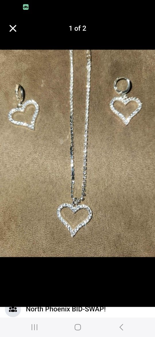 Rhinestone Heart Necklace Set
