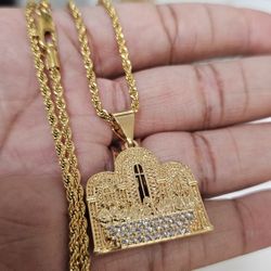 14k Gold Plated 3mm Small rope chain and Pendant 