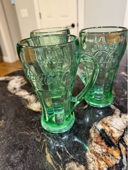 Vintage Libbey COCA-COLA Drinking Mug Thick Green Glass W/Handle HEAVY