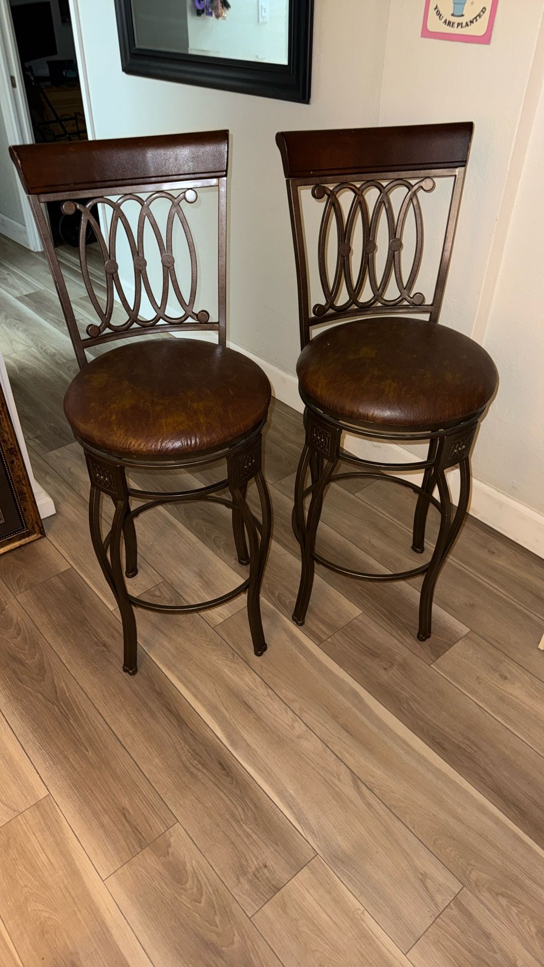 Brass Leather Bar Stools