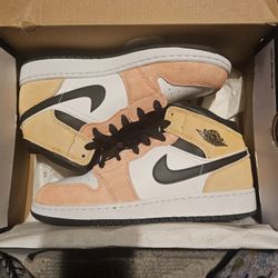 Nike Air Jordan 1 Mid GS 6.5Y Pastel Peach Yellow Suede New w/ Box