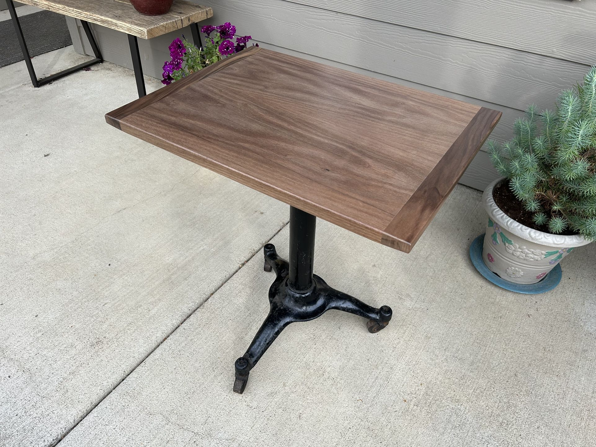Antique Cast Iron Table / Walnut Top