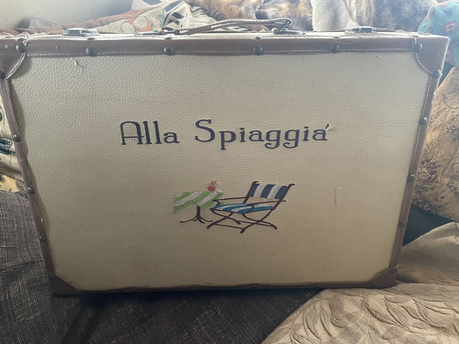 Alla Spiaggia Beach Trunk In White Pebble Leather And Tan Leather Trim
