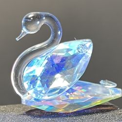 Czech 1980s Aurora Borealis Crystal Swan Figurine, 1.5”