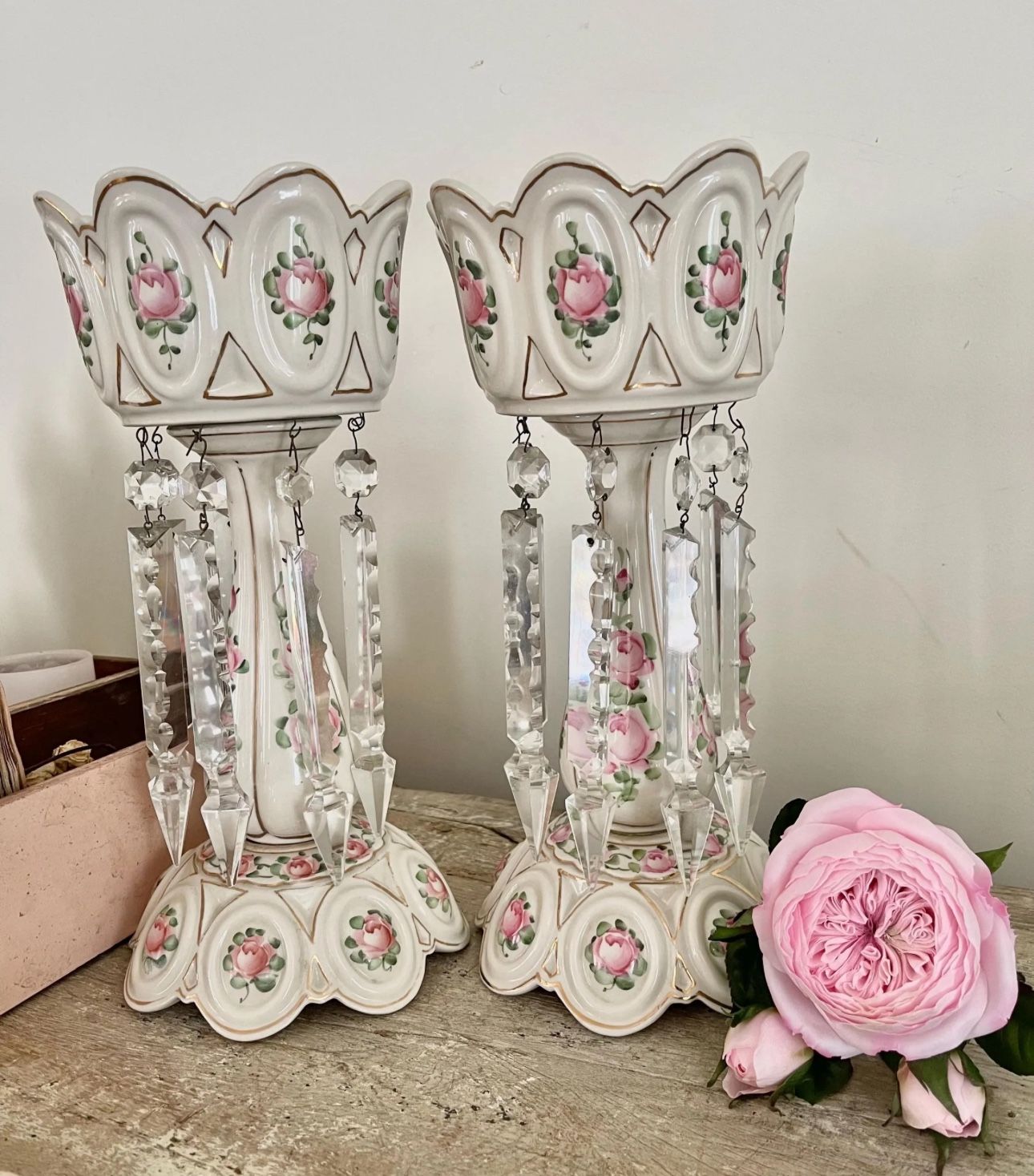 Two Antique Luster Lamps