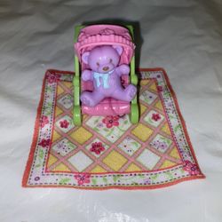 Fisher Price Loving Family Dollhouse Purple Teddy Bear Pink Stroller Blanket