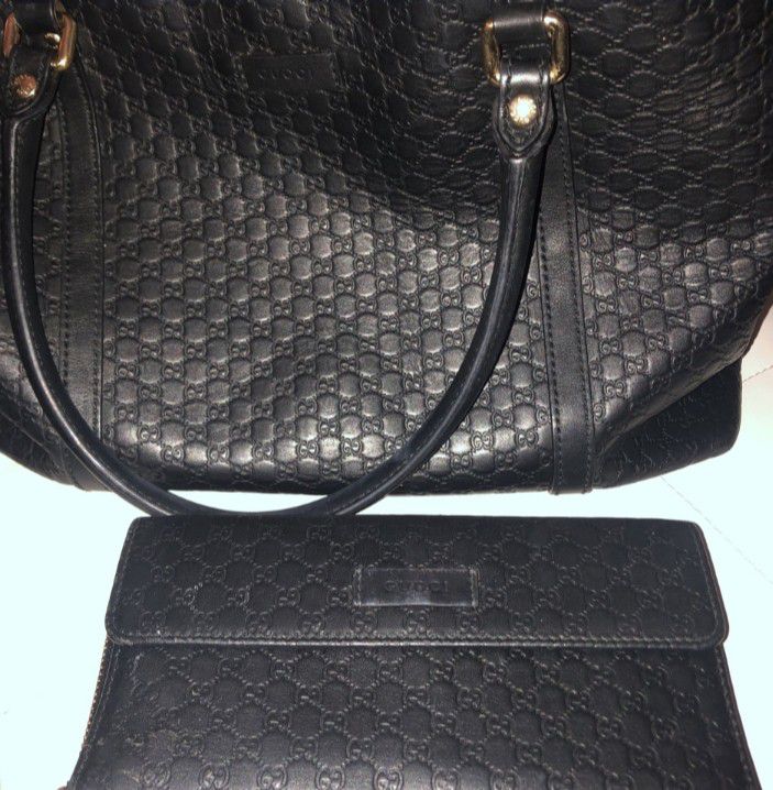 Authentic Black Leather GUCCI purse "GUCCISSIMA" And Matching Wallet In Excellent  Condition