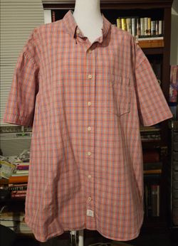 IZOD Saltwater Men’s 3XL Orange Blue Plaid Short Sleeve Button Down Shirt