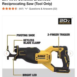 DEWALT 20V MAX Cordless Brushless Reciprocating Saw (Tool Only)