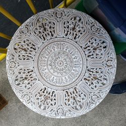 Large hand-carved boho aesthetic wood mandala wall decor statement piece