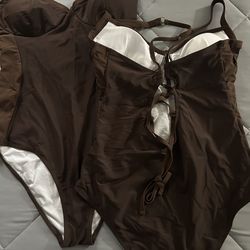 Brown one piece, bathing suit