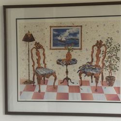 Beautiful Framed Print Of A Vintage Miami Condo Chic 32”x27” Framed Signed Ltd