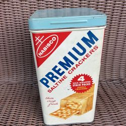 Vintage 1969 Nabisco Premium Saltine Cracker Metal Container Box Tin 14 OZ
