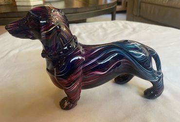 1 Vibrant Dachshund Resin Sculpture - Colorful, Reflective American-Style Home