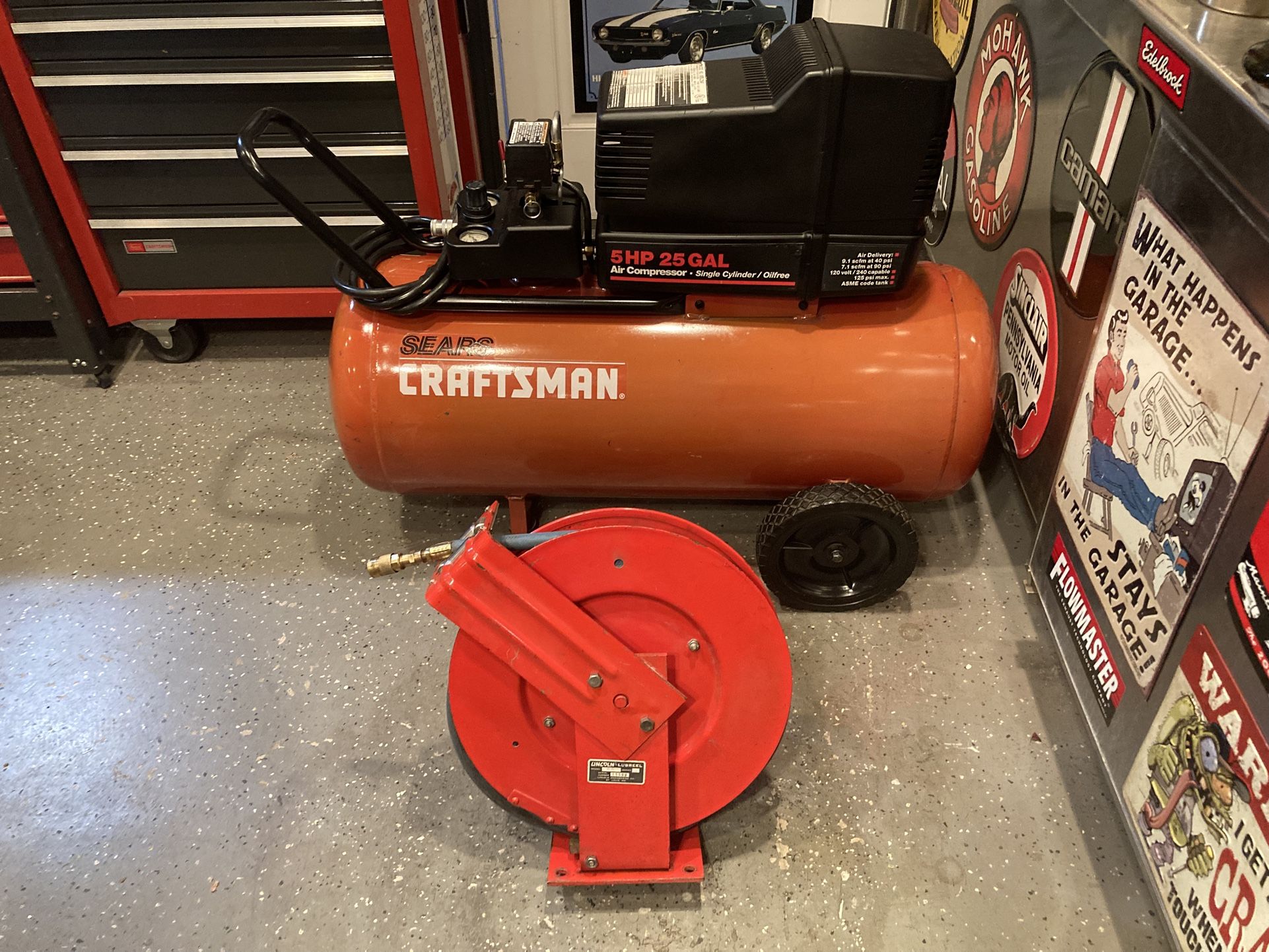 Air Compressor Craftsman + Lincoln Hose Reel