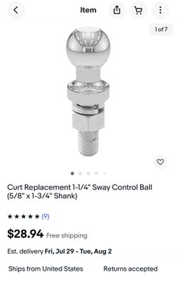 CURT 40093 Replacement 1-1/4" Sway Control Ball (5/8" x1-3/4")