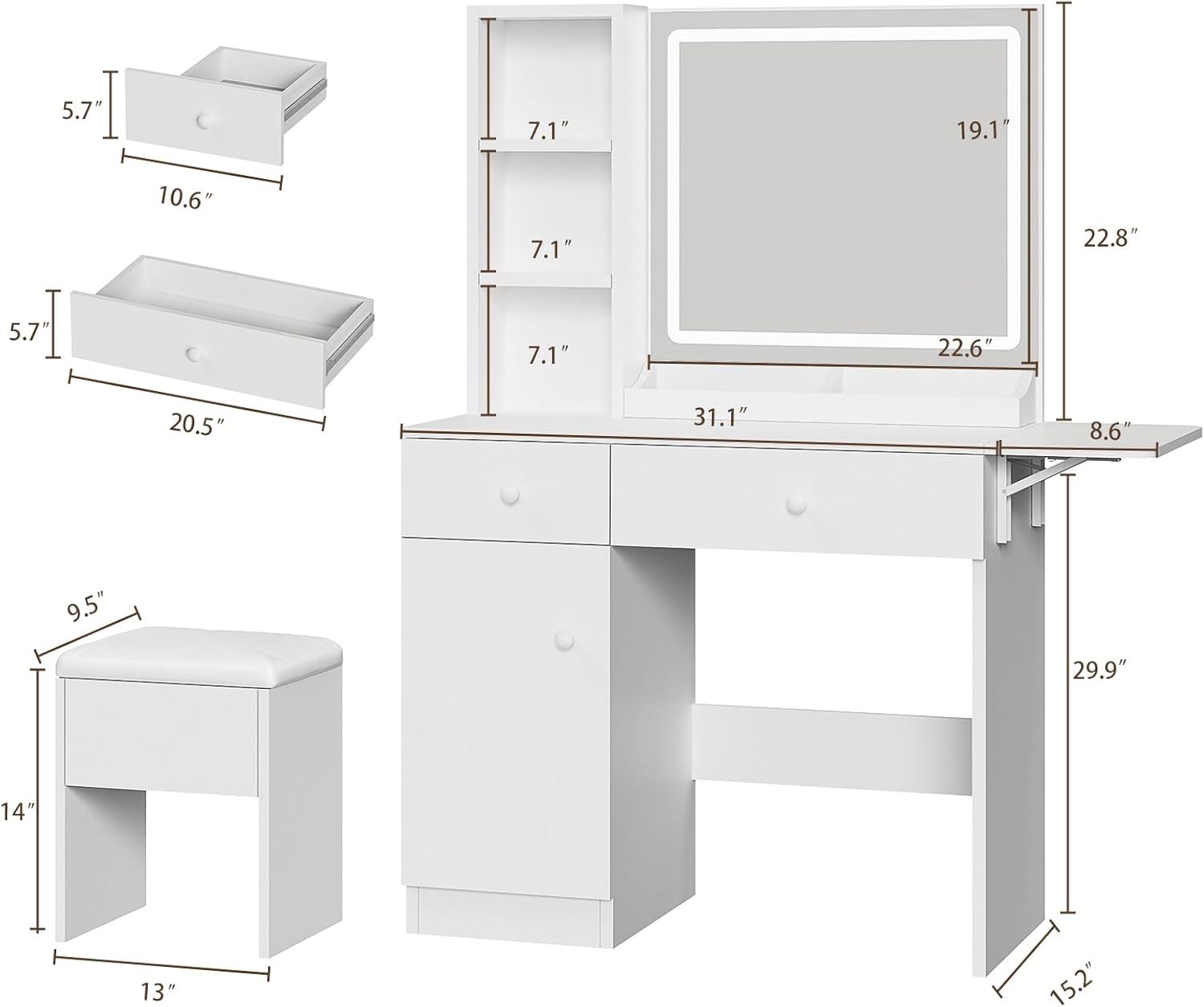 New | White Vanity Desk w/ LED Mirror, Charging Ports & Storage | Amazon $129.99
