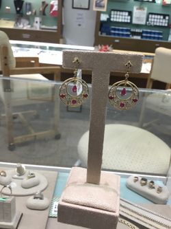 14K yellow gold Ruby And Diamond Drop Earrings