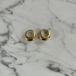 Gold Stainless Steel Smooth Metal Chunky Hoop Earrings 