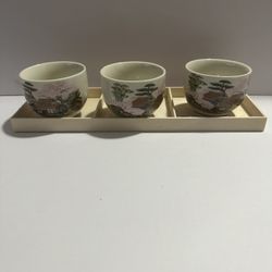 Set of 3 Japanese-Style Ceramic Tea Cups without Tray 